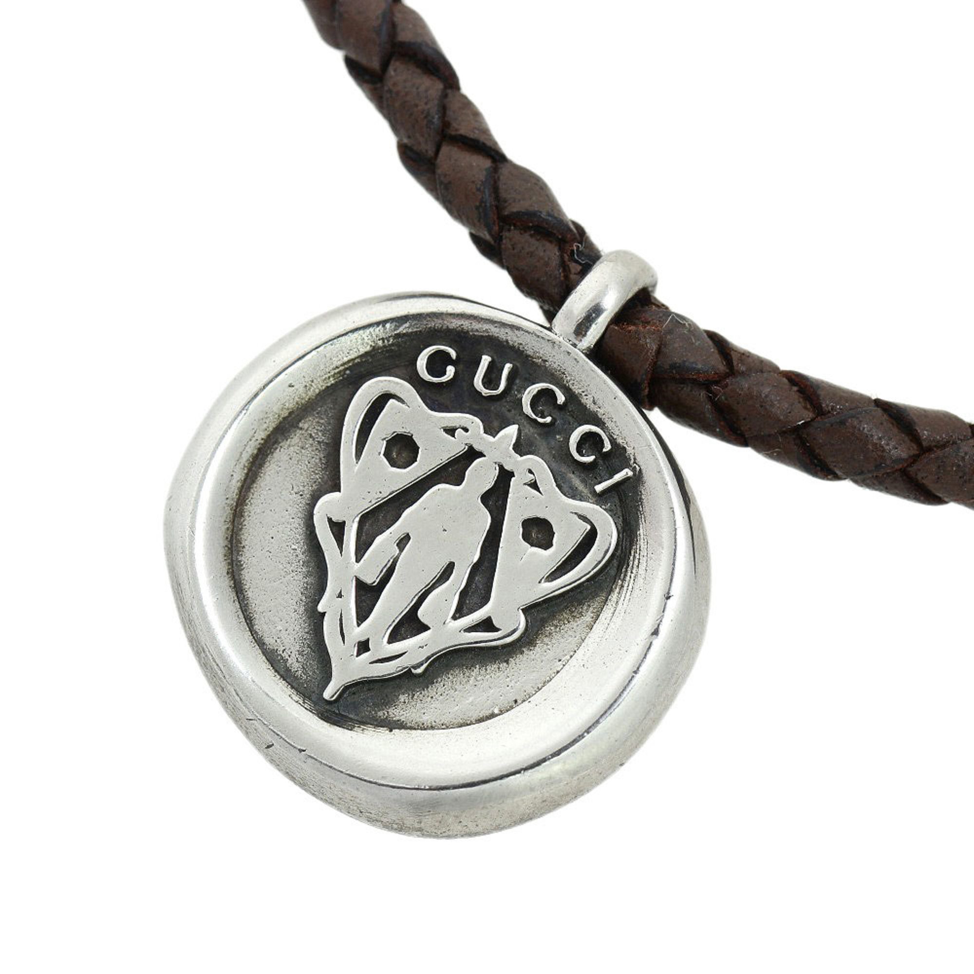 Gucci GUCCI pendant necklace AG925 leather logo crest 270669