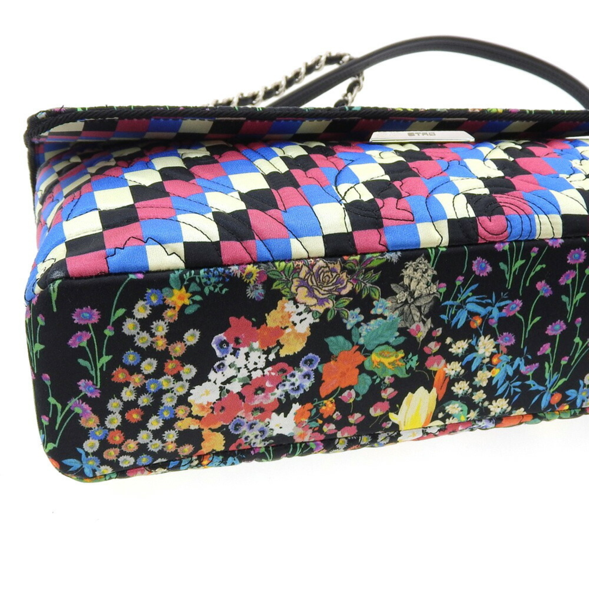 Eteo Flower Pattern Shoulder Bag Satin Leather Multicolor 1H664