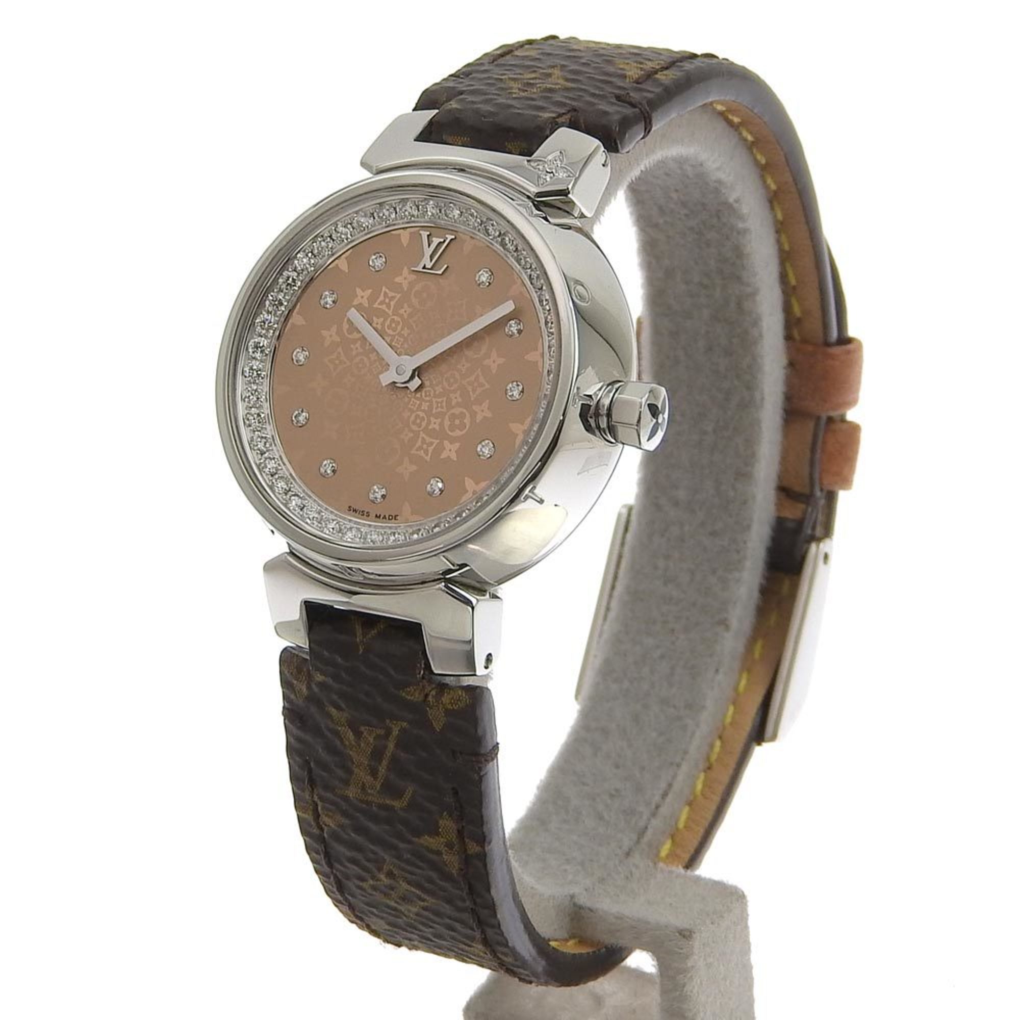 Louis Vuitton LOUIS VUITTON Tambour Monogram Index Diamond Women's Quartz Battery Wristwatch Q12MO