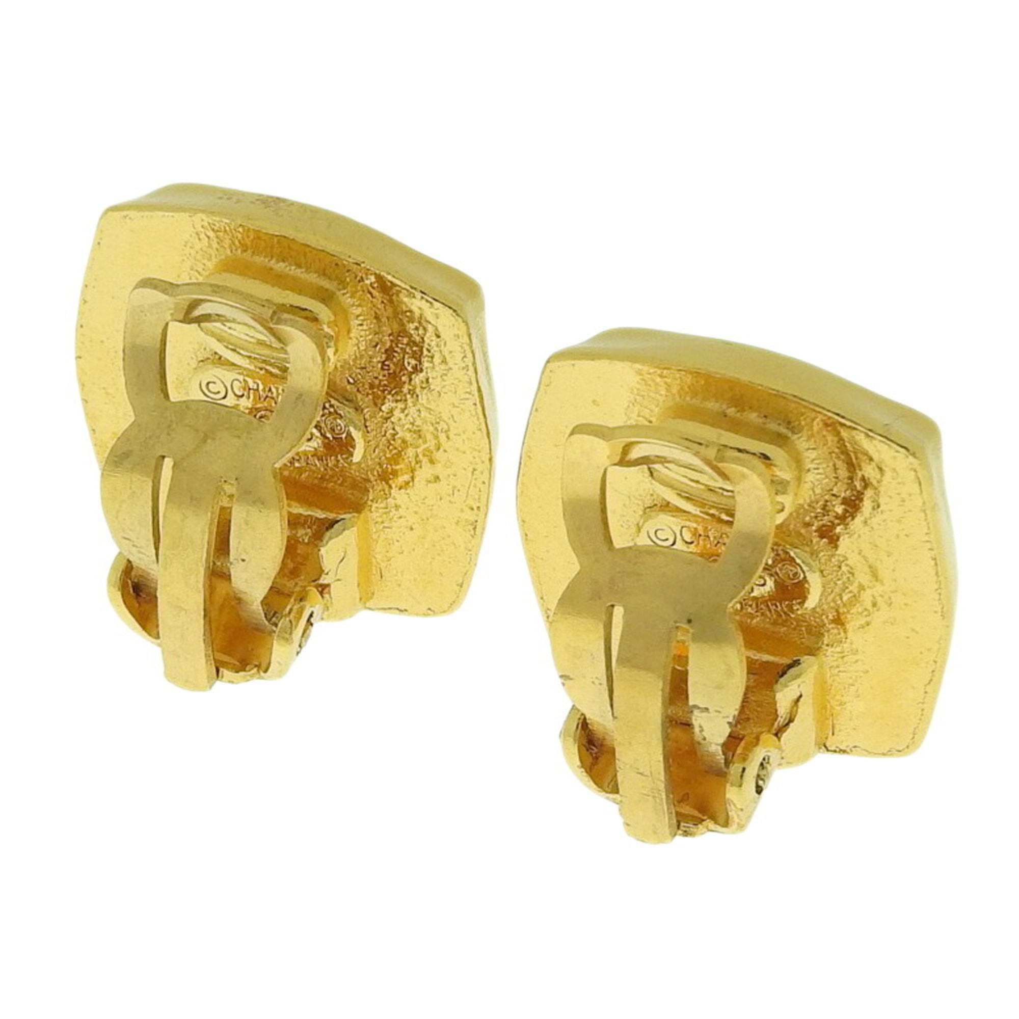 Chanel Gold Plated Clip Earrings Black, Gold