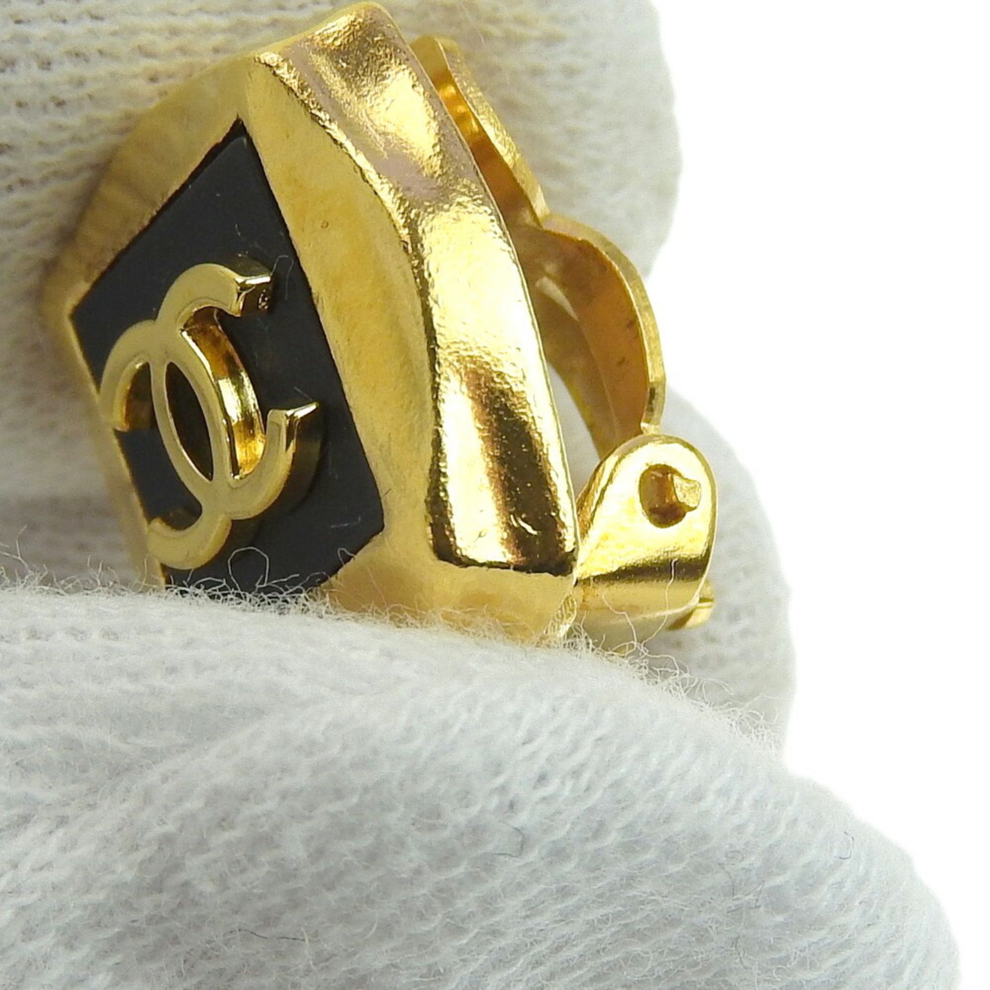 Chanel Gold Plated Clip Earrings Black, Gold