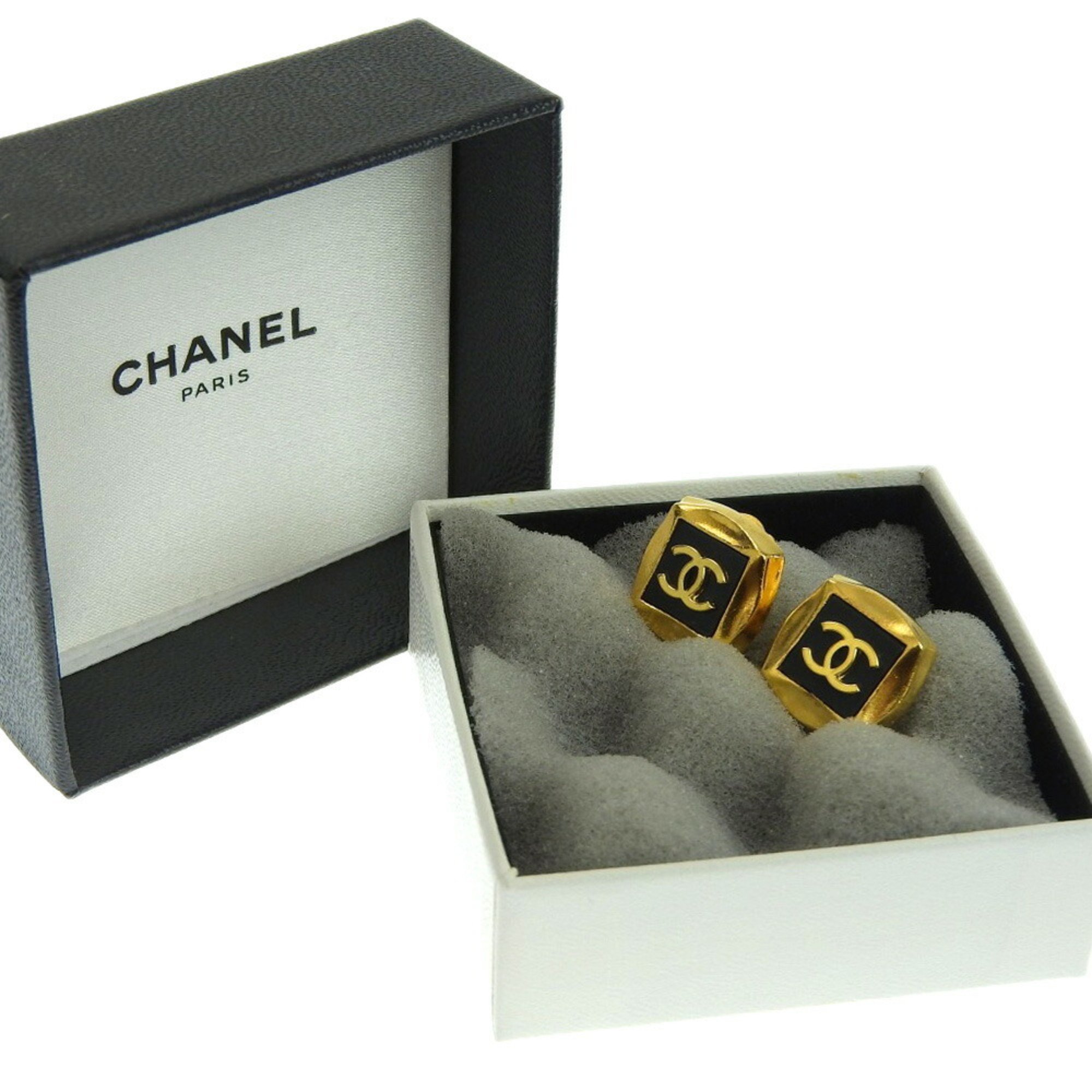 Chanel Gold Plated Clip Earrings Black, Gold