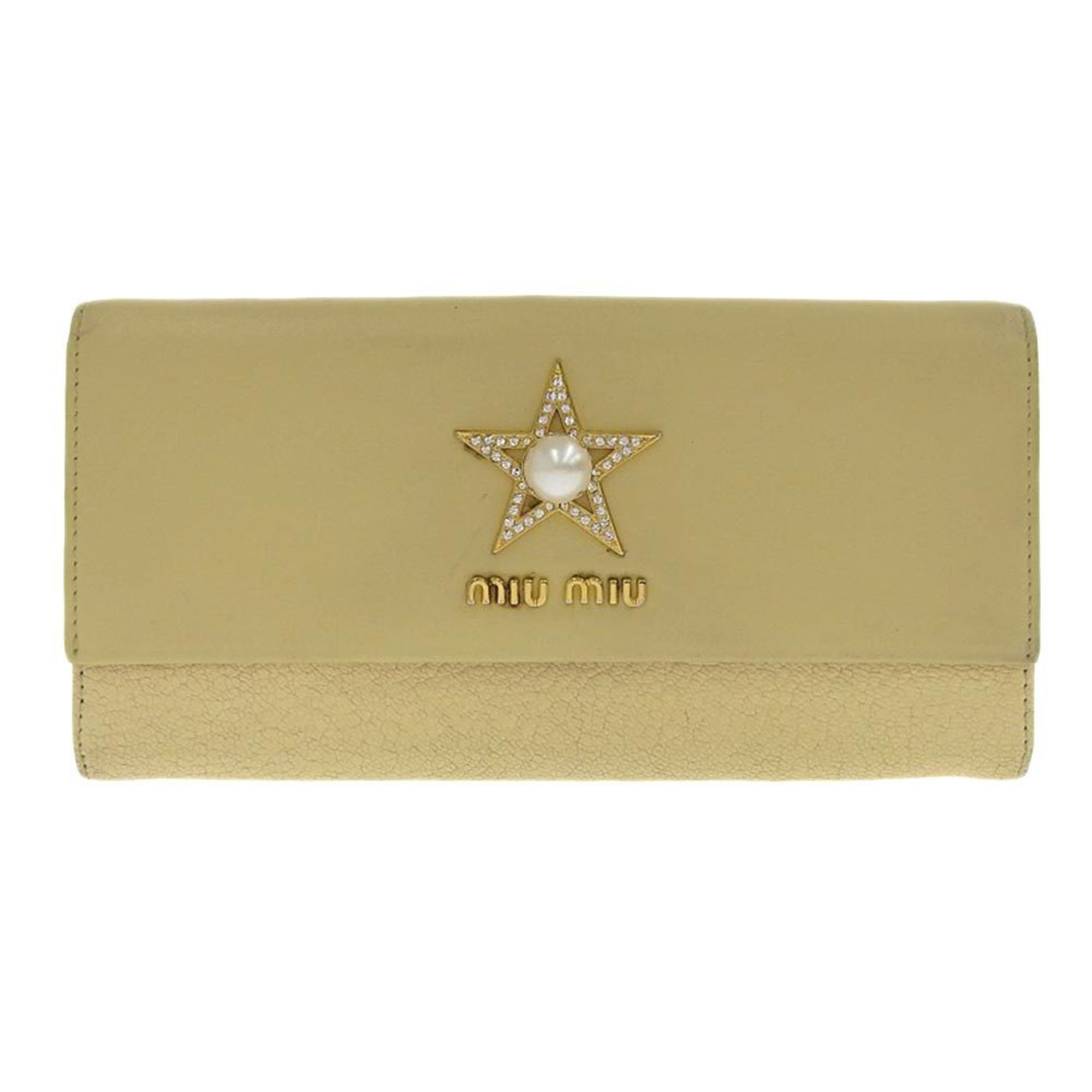 MIUMIU long wallet with hook leather yellow series star 5MH369