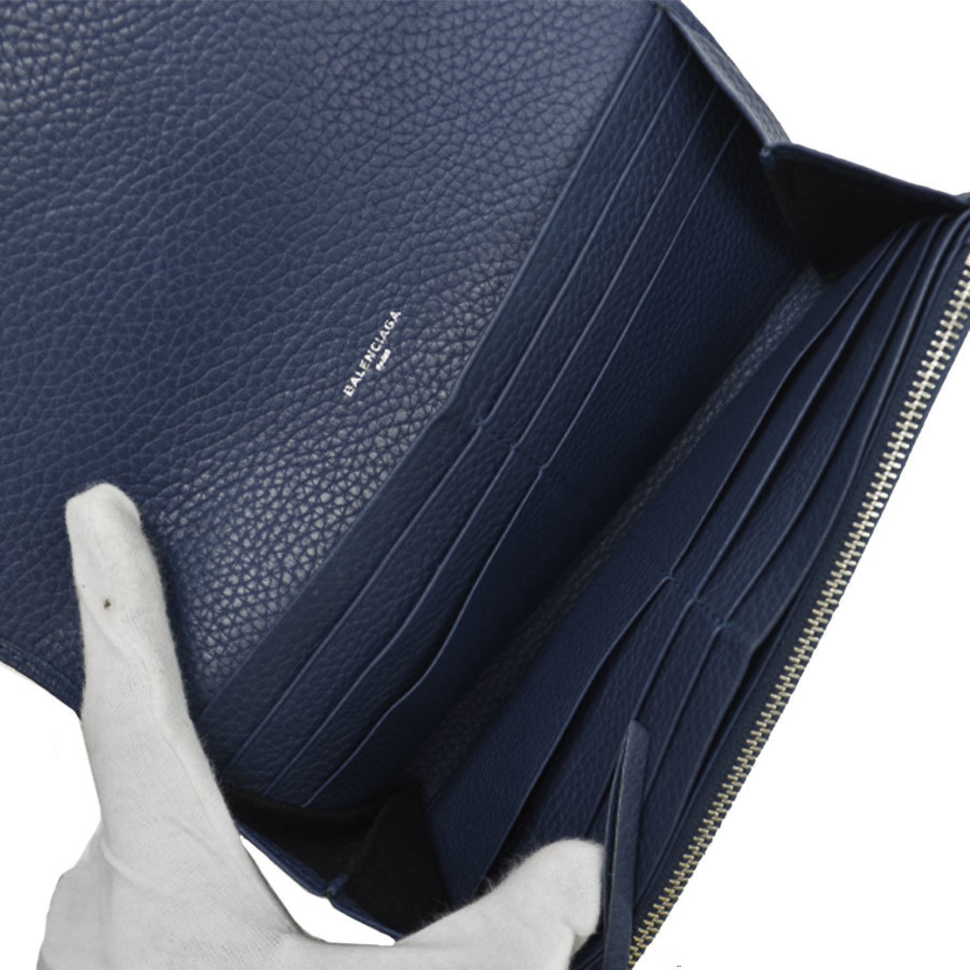 Balenciaga BALENCIAGA long wallet navy leather folio women's