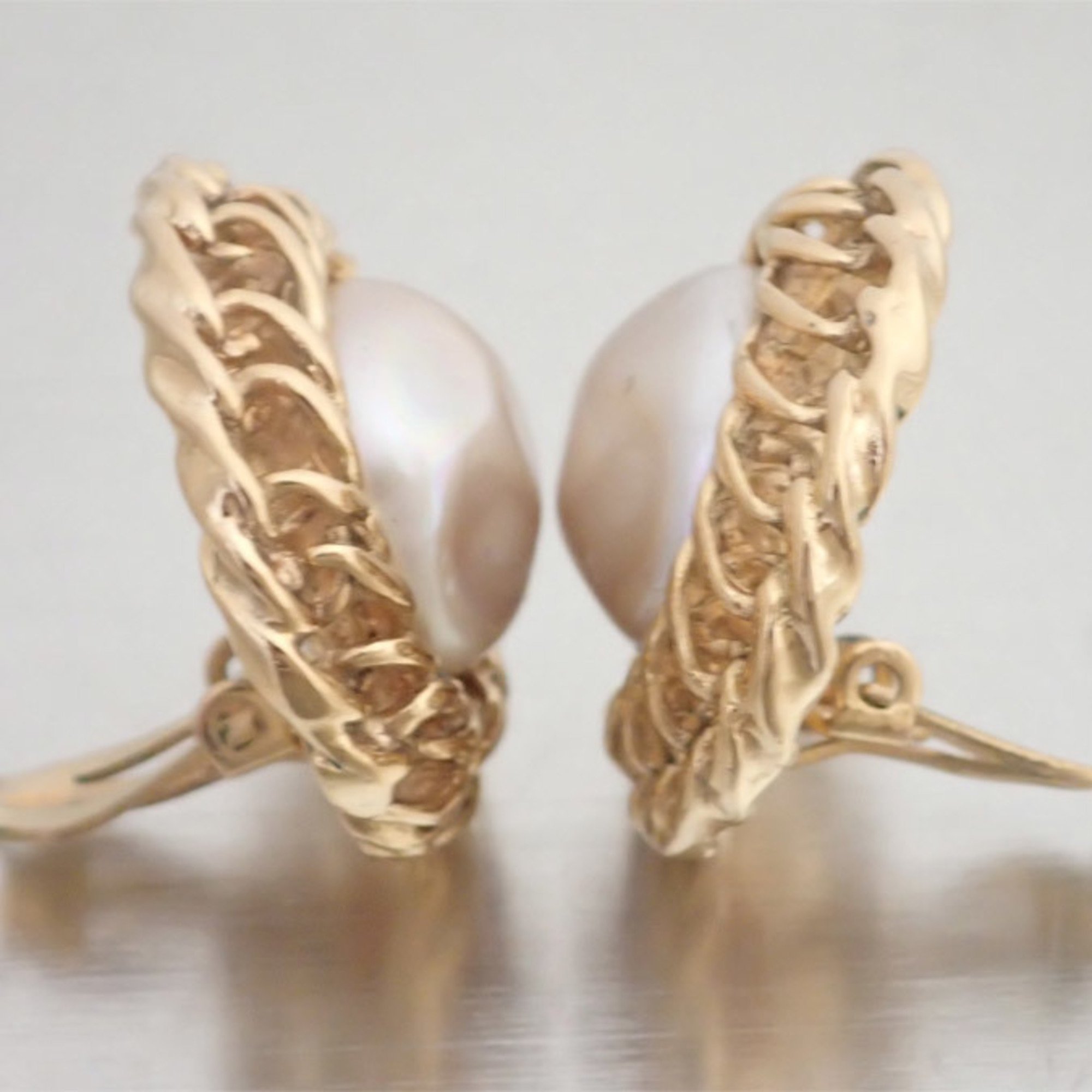 CHANEL Earrings Gold x White Metal Women's
