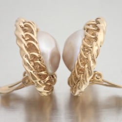 CHANEL Earrings Gold x White Metal Women's