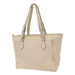 MCM Logo Tote Bag Shoulder Handbag Leather Light Beige E0486