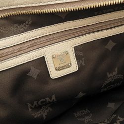 MCM Logo Tote Bag Shoulder Handbag Leather Light Beige E0486