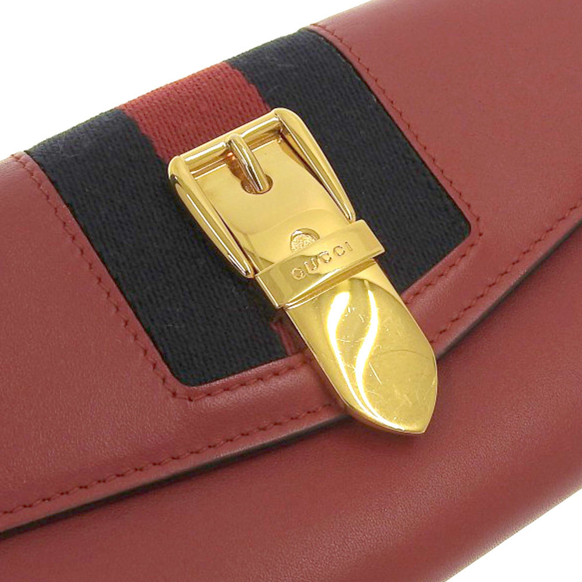 Gucci GUCCI continental wallet with hook long leather canvas red navy blue 476084