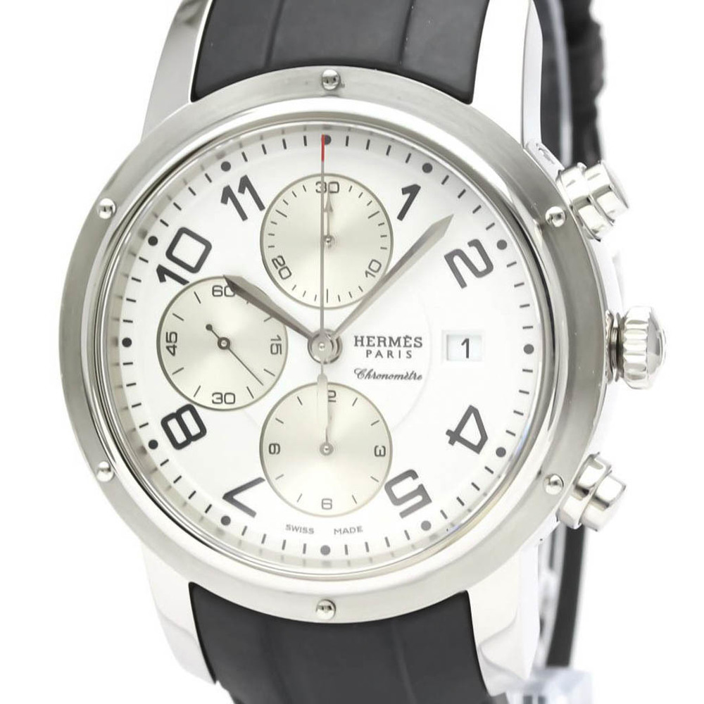 Polished HERMES Clipper Chronograph Steel Automatic Mens Watch CP1