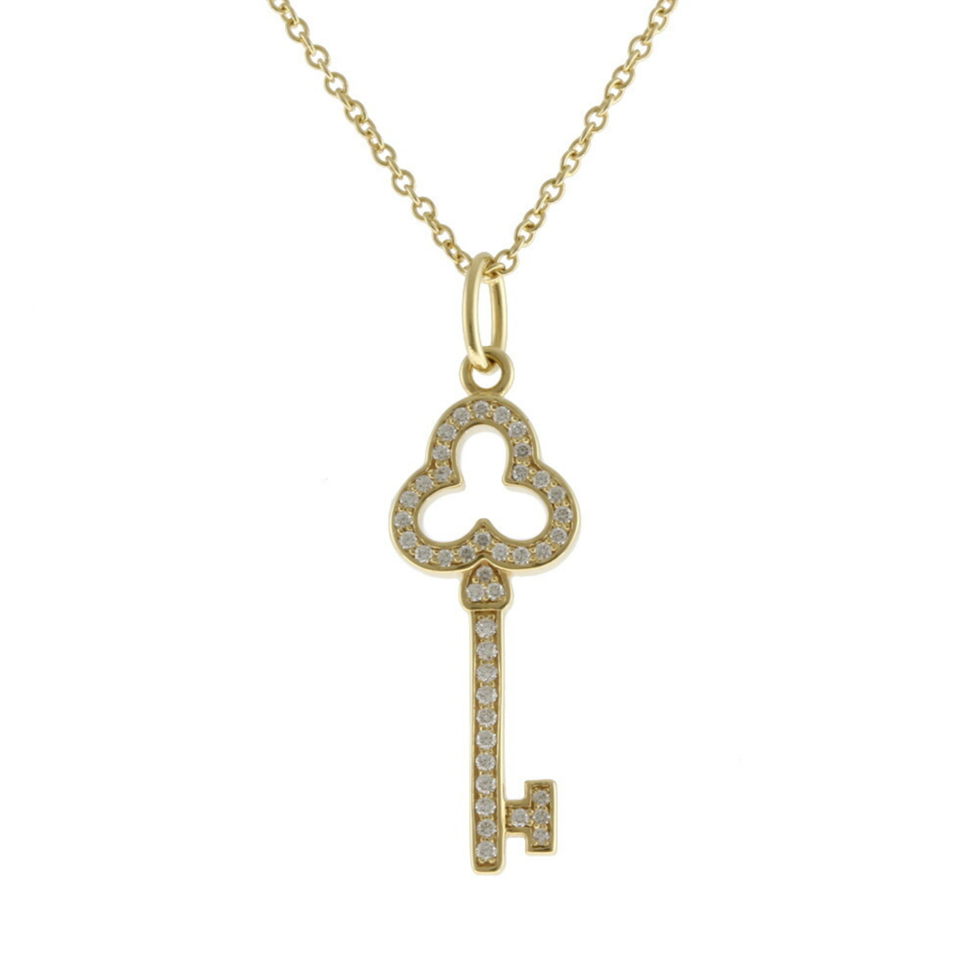 Tiffany TIFFANY&Co. Open Trefoil Key Necklace 18K K18 Gold Diamond Women's