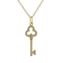 Tiffany TIFFANY&Co. Open Trefoil Key Necklace 18K K18 Gold Diamond Women's