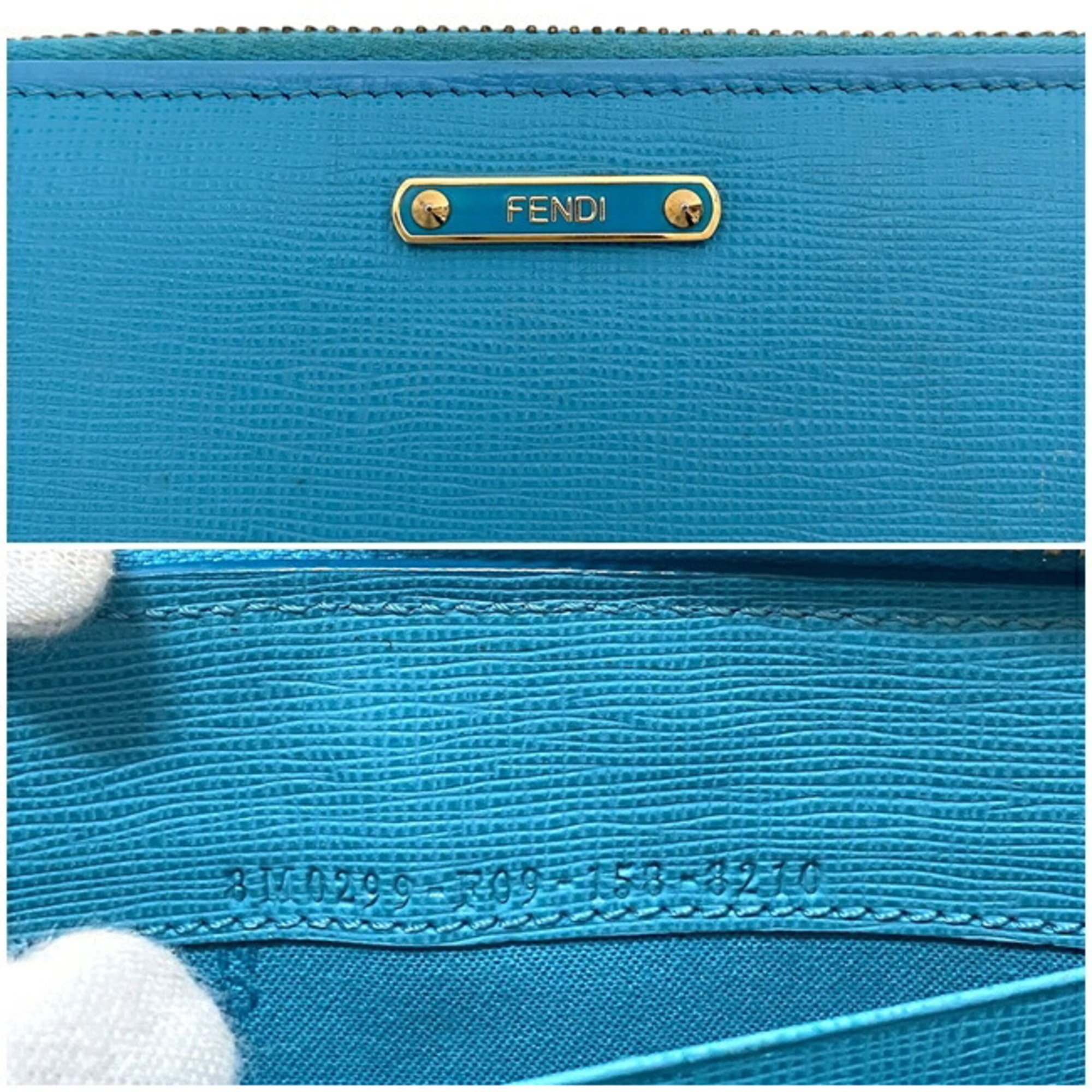 Fendi Round Long Wallet Light Blue 8M0299 Leather FENDI Women's Plate