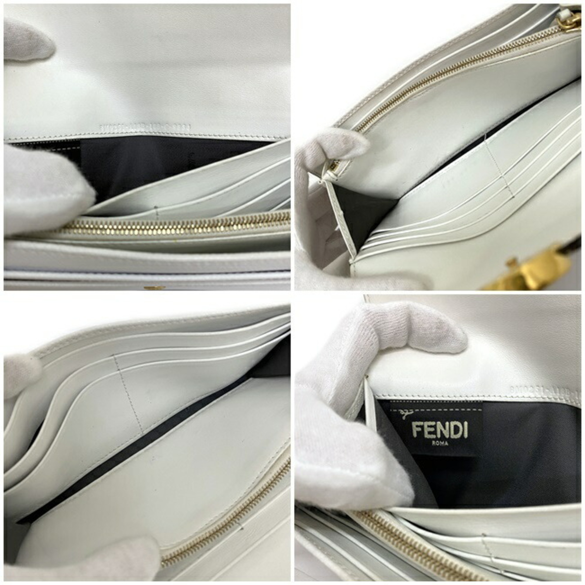 Fendi Bifold Long Wallet White Gold Fizu 8M0251 A18B Leather GP FENDI Women's