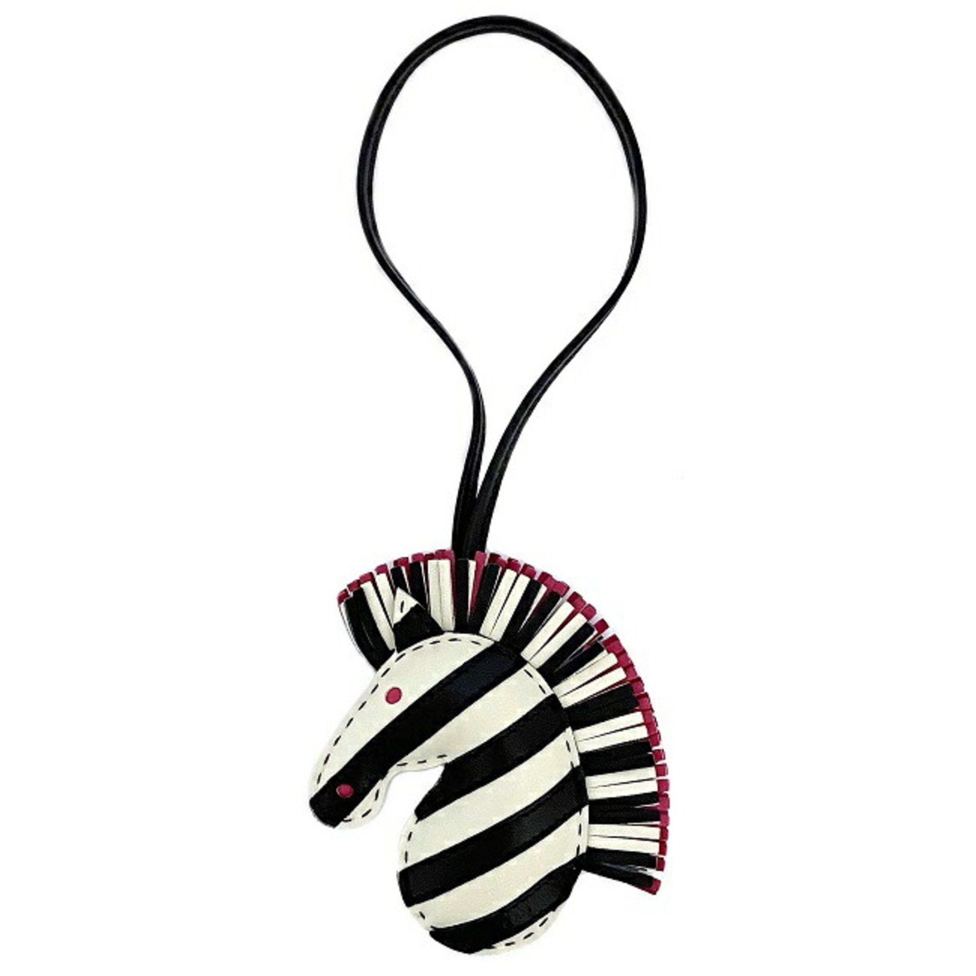 Hermes Charm Gigi Savannah Black Cle Leather Anumiro Z Engraved HERMES Zebra Strap Women's Animal