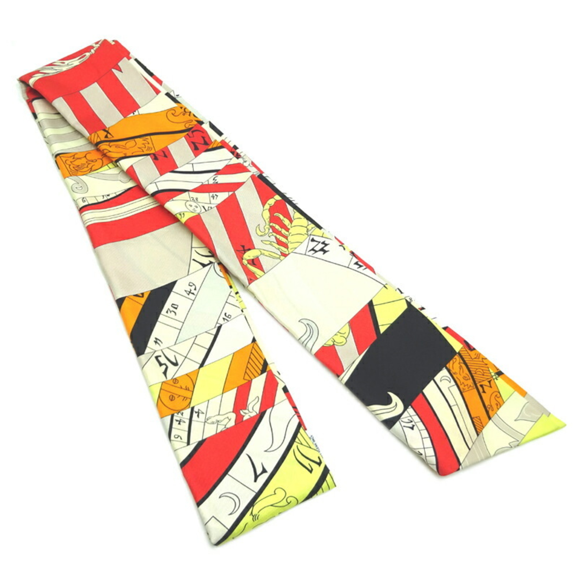 Hermes Maxi Twilly Women's Scarf Muffler 100% Silk Red/Orange/Black