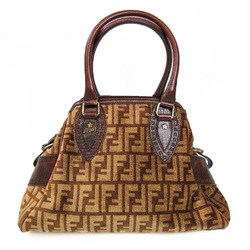 Fendi Etnico 8BN157 Women's Leather,Canvas Handbag Beige,Brown