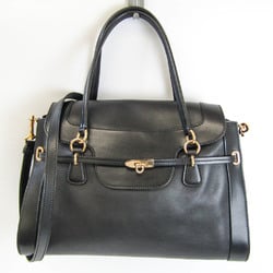 Salvatore Ferragamo Gancini Women's Leather Handbag,Shoulder Bag Black