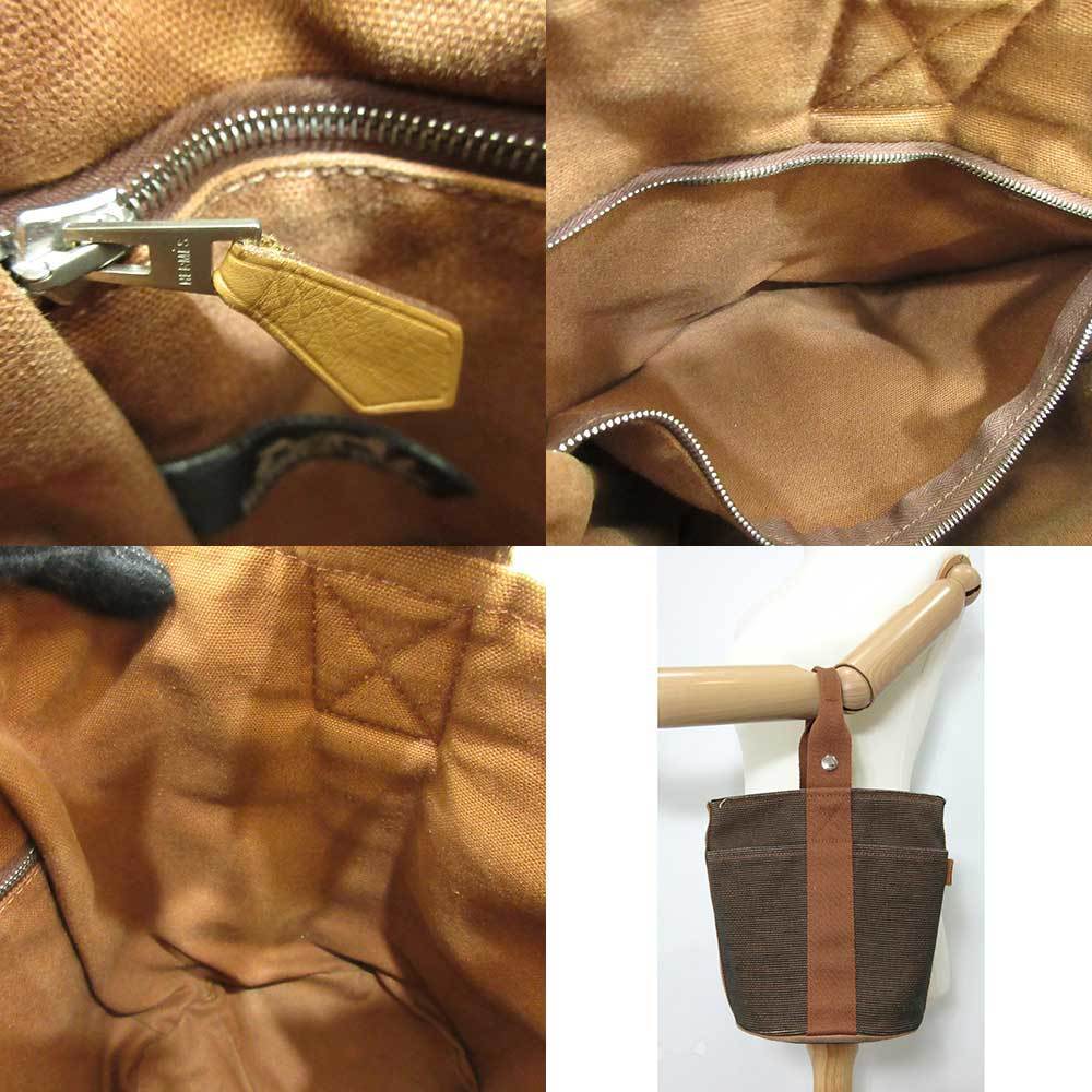 Hermes Bag Saxo PM Brown Bucket Type Mini Handbag Tote Women's Toile Ash  Canvas HERMES