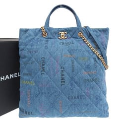 Chanel CHANEL maxi shopping bag here mark 2WAY denim blue AS3128