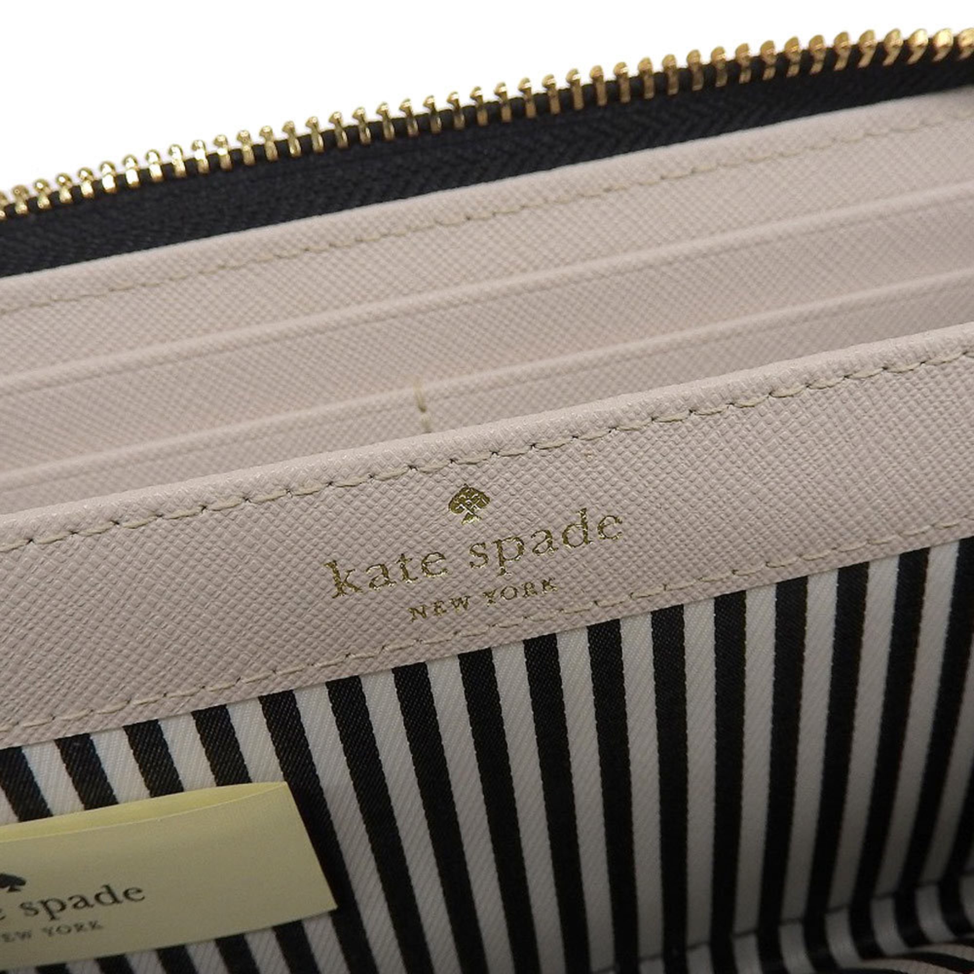 Kate spade KATE SPADE round zipper long wallet leather bicolor black beige PWRU5073B