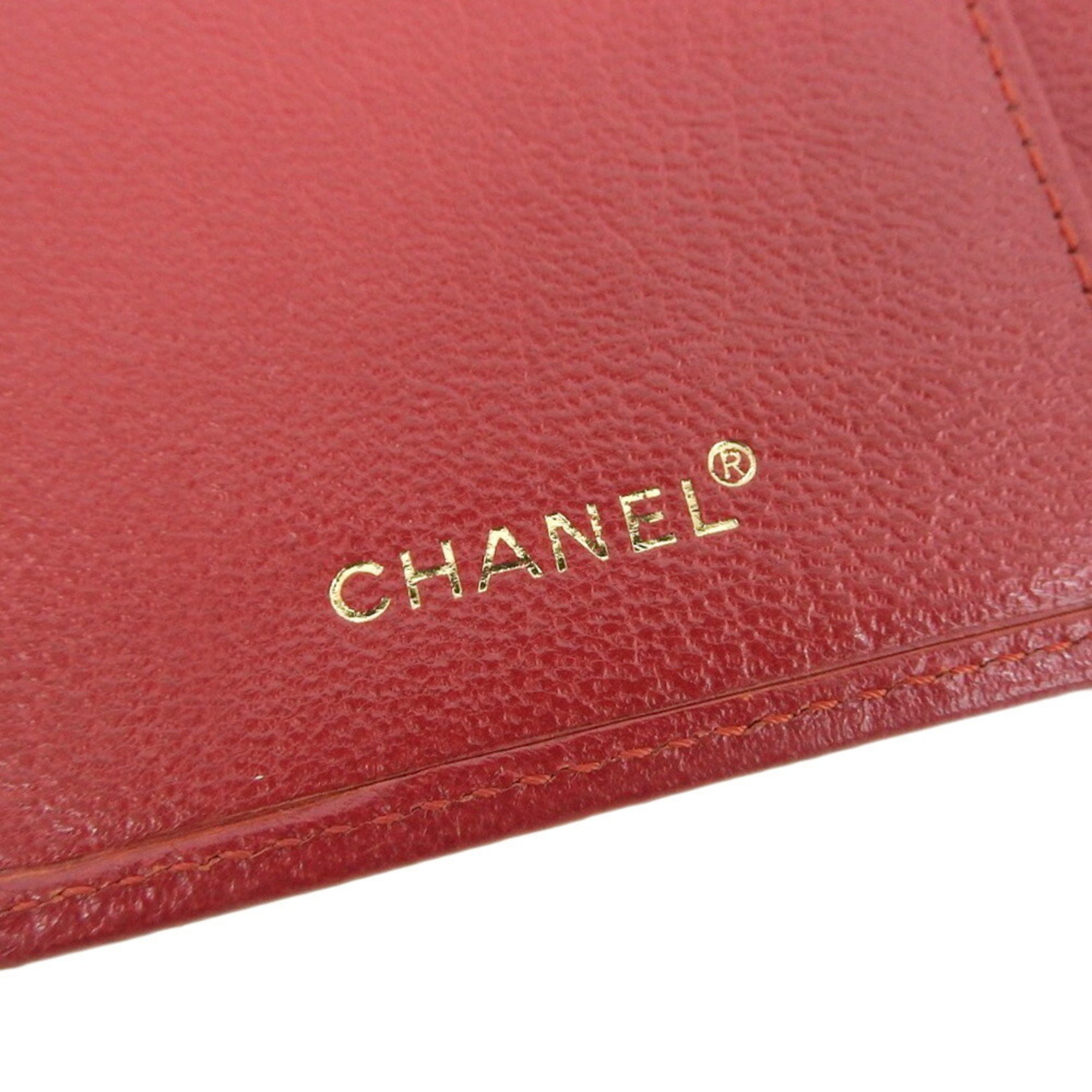 Chanel CHANEL here mark logo bi-fold long wallet leather red gold metal fittings A11866 with seal 6 series