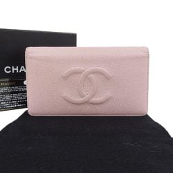 Chanel CHANEL logo here mark bi-fold long wallet caviar skin pink A48651 16 series