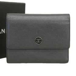 Chanel CHANEL here mark logo button tri-fold wallet leather black with seal 10 series