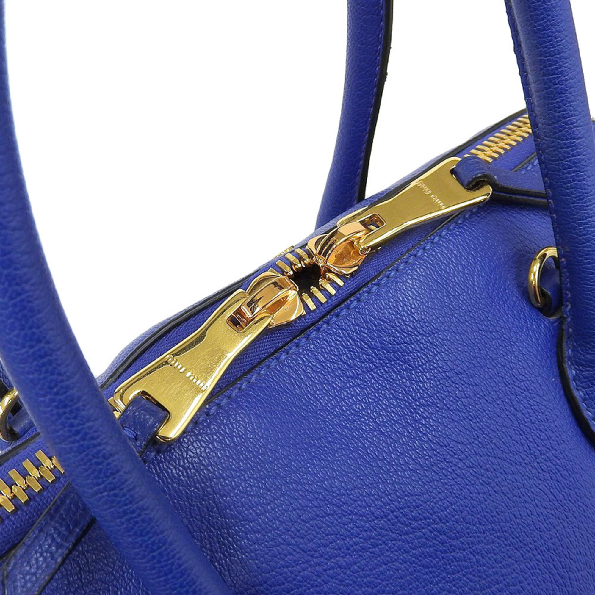 Miu MIUMIU Madras handbag 2WAY bag leather blue RL0097