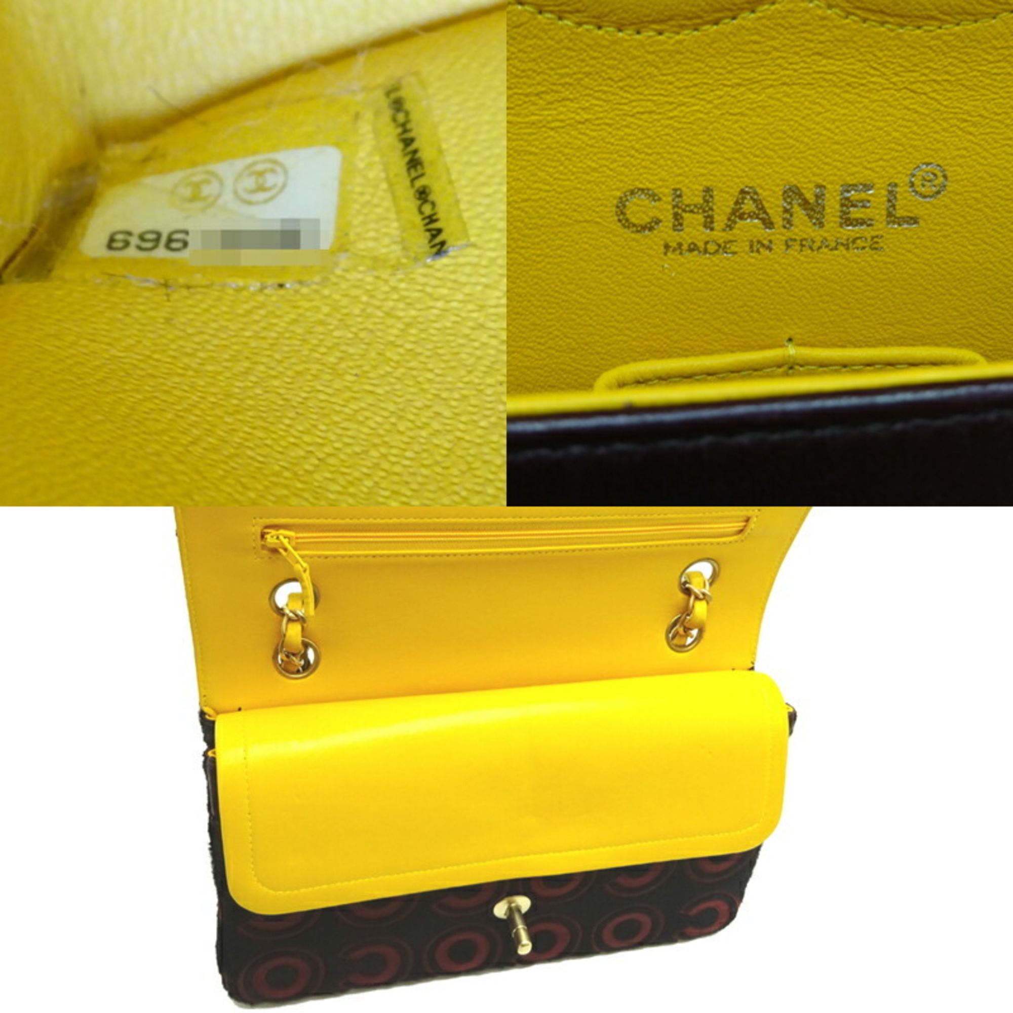 Chanel Ladies Shoulder Bag Harako Brown x Red/Yellow