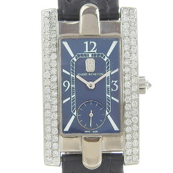 Harry Winston Avenue 310LQW K18 White Gold x Diamond Leather Quartz Analog Display Ladies Blue Dial Watch A+ Rank
