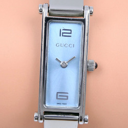 Gucci 1500L stainless steel quartz analog display ladies light blue dial watch A-rank