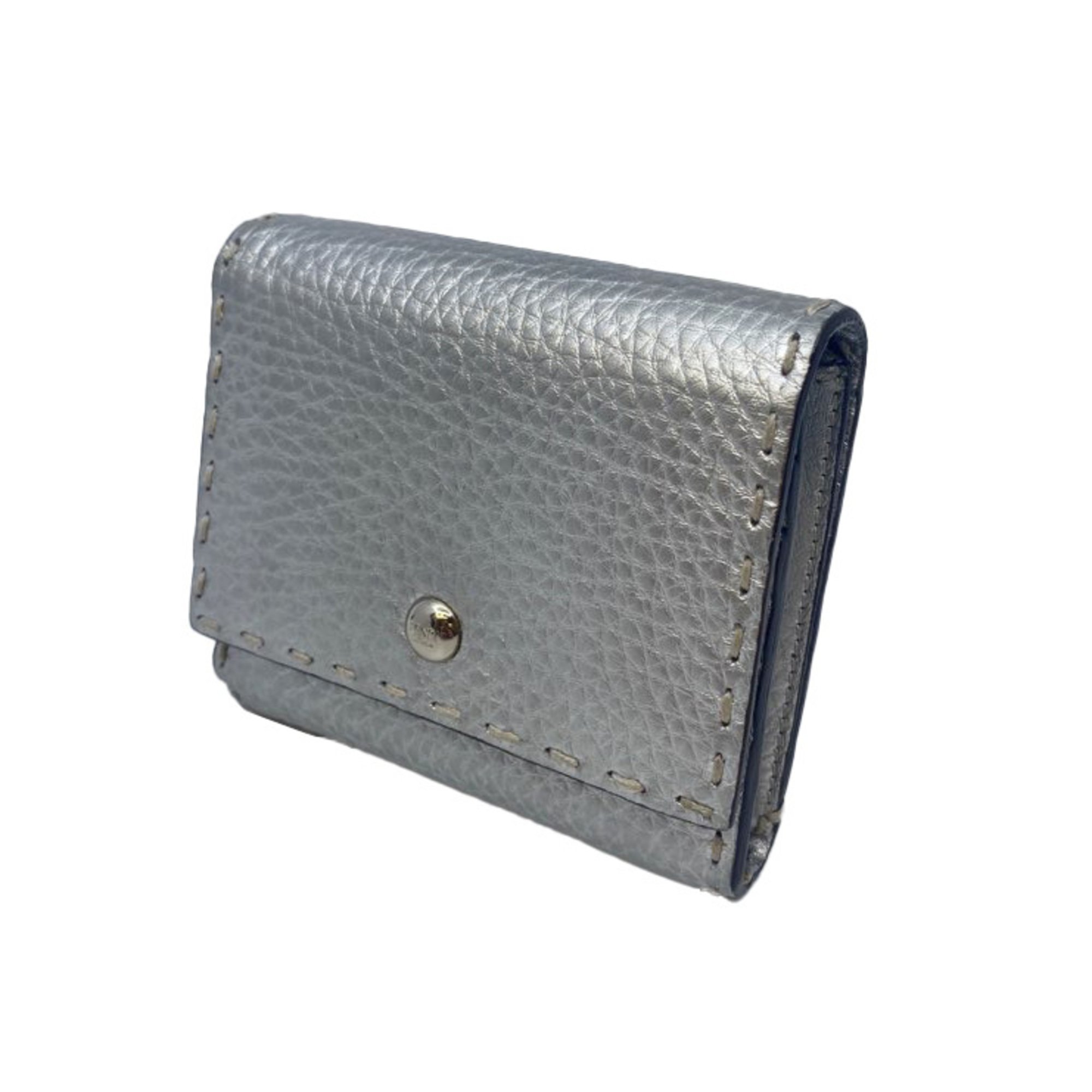 Fendi FENDI Selleria mini wallet compact medium silver gray ash bifold hook unisex