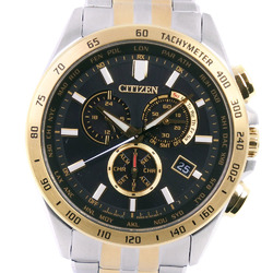 Citizen radio control eco-drive combination E660-S122244 stainless steel gold clock chronograph men's black dial watch A+ rank