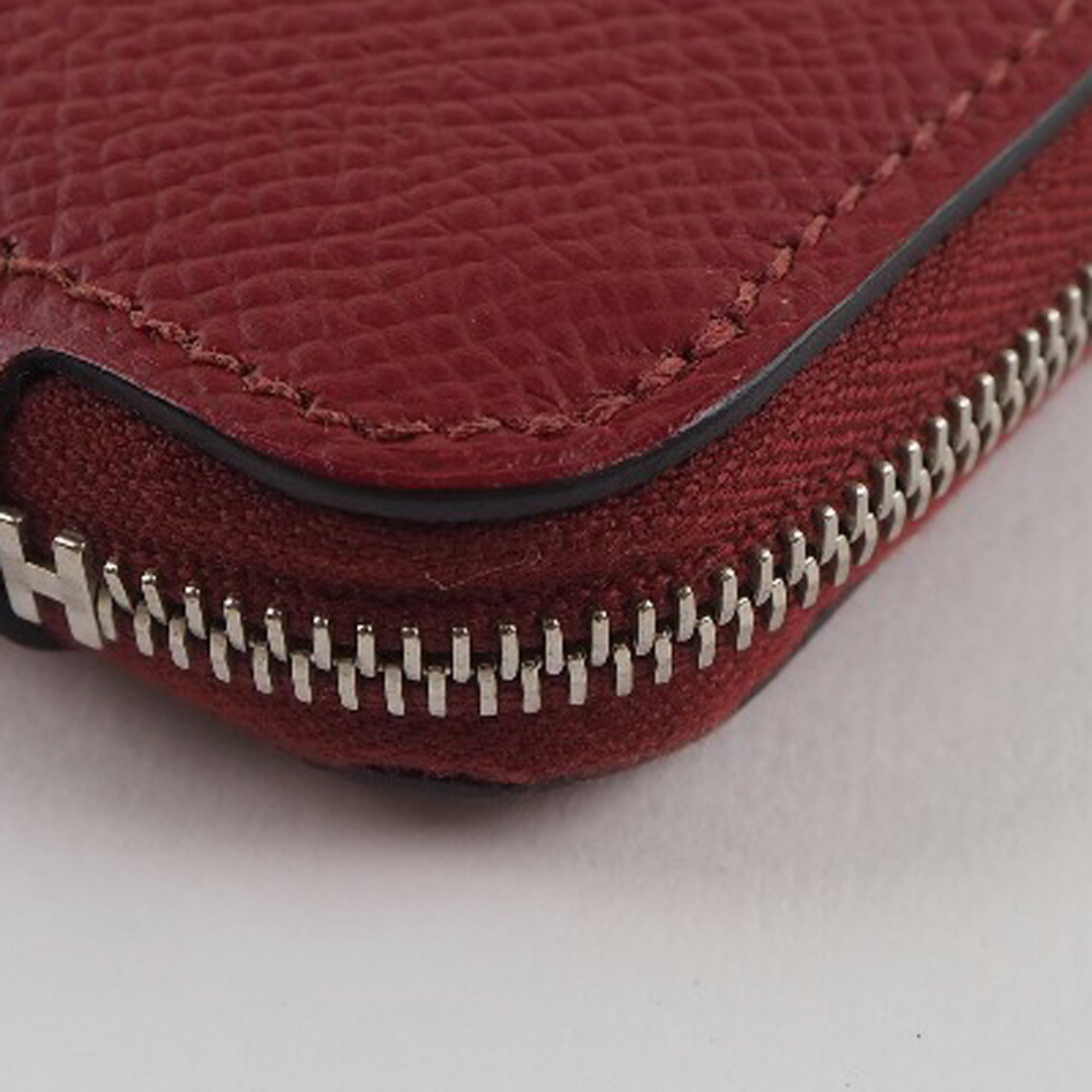 Hermes Azap Silk In Vaux Epson x Rouge Red X Unisex Long Wallet