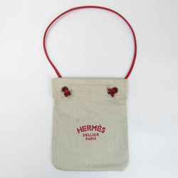 Hermes Arena PM Women's Cotton Canvas,Leather Shoulder Bag Beige,Red Color