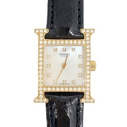 Hermes HERMES H Watch Diamond Bezel 12P HH1.171 K18 Pink Gold x Leather Quartz Women's Shell Dial