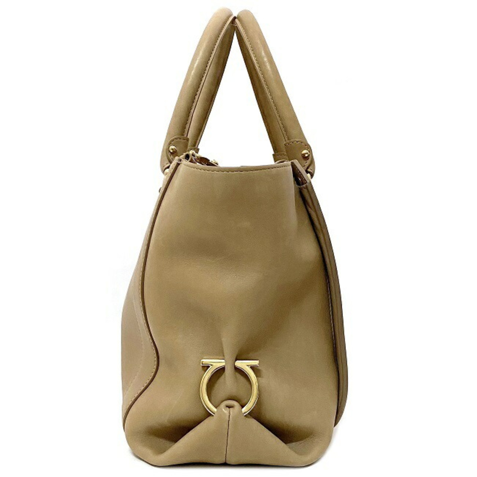 Salvatore Ferragamo 2way Bag Beige Gancini EZ-21 G220 Handbag Leather Shoulder Ladies