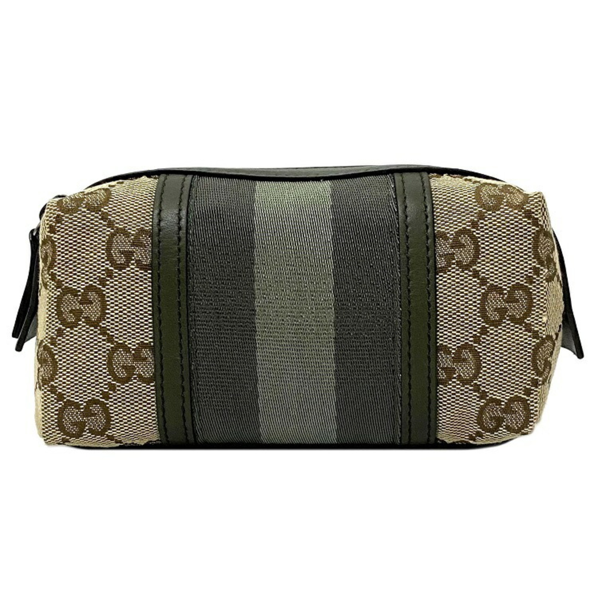 Gucci Pouch Khaki Beige GG Webbing 256639 Canvas Leather GUCCI Ladies