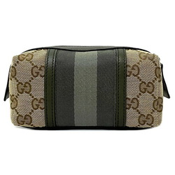 Gucci Pouch Khaki Beige GG Webbing 256639 Canvas Leather GUCCI Ladies