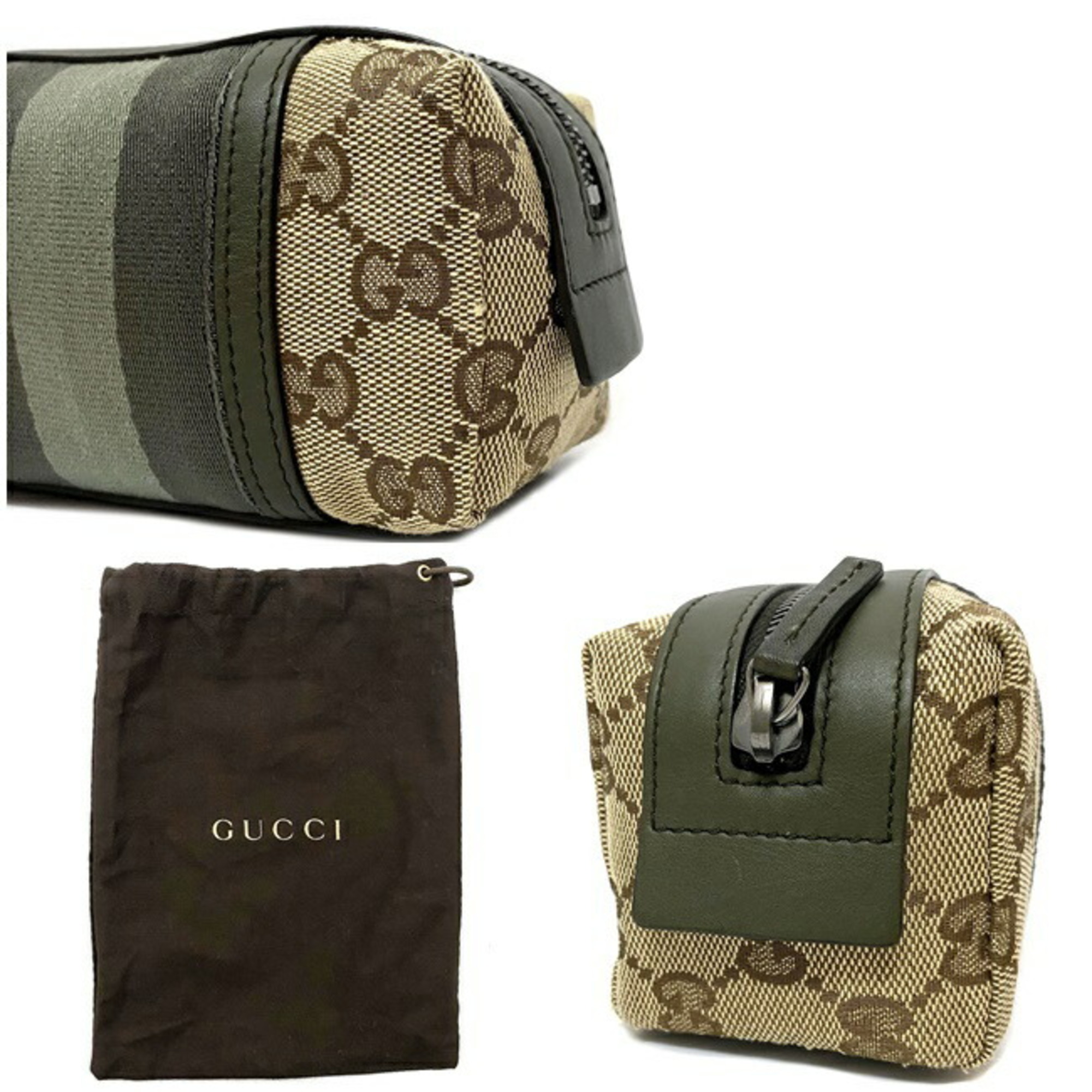 Gucci Pouch Khaki Beige GG Webbing 256639 Canvas Leather GUCCI Ladies