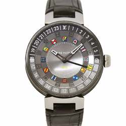 Louis Vuitton LOUIS VUITTON tambour moon dual time GMT QA097 men's watch gray dial quartz Tambour