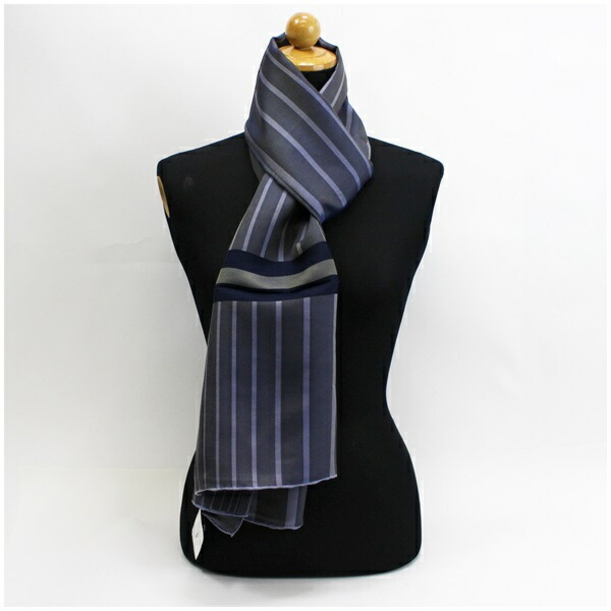 Gucci silk scarf muffler gray x navy purple striped pattern GUCCI women's multicolor