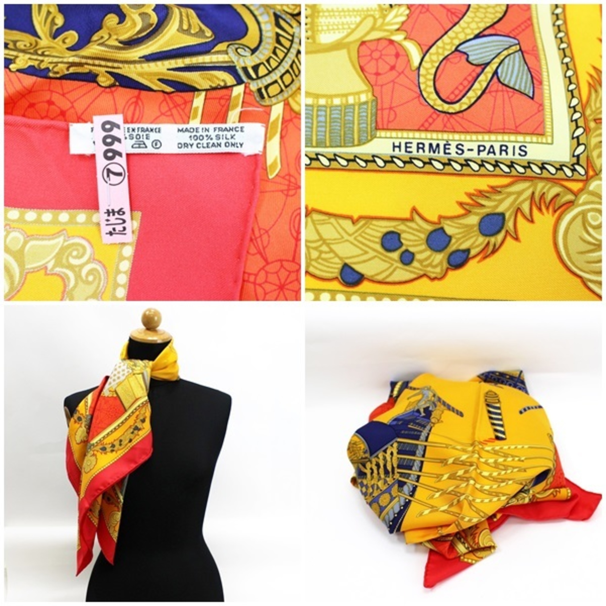 Hermes Silk Scarf Muffler LES BISSONE DE VENISE (Venice Boat Festival) Orange x Red HERMES Women's