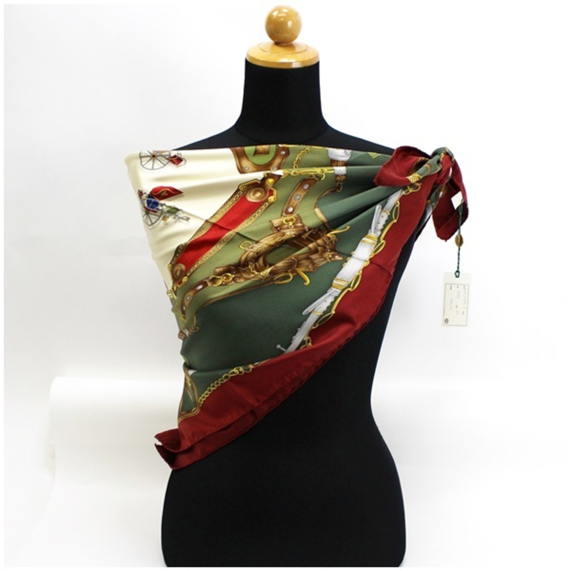 Gucci silk scarf muffler green x wine red carriage pattern GUCCI ladies