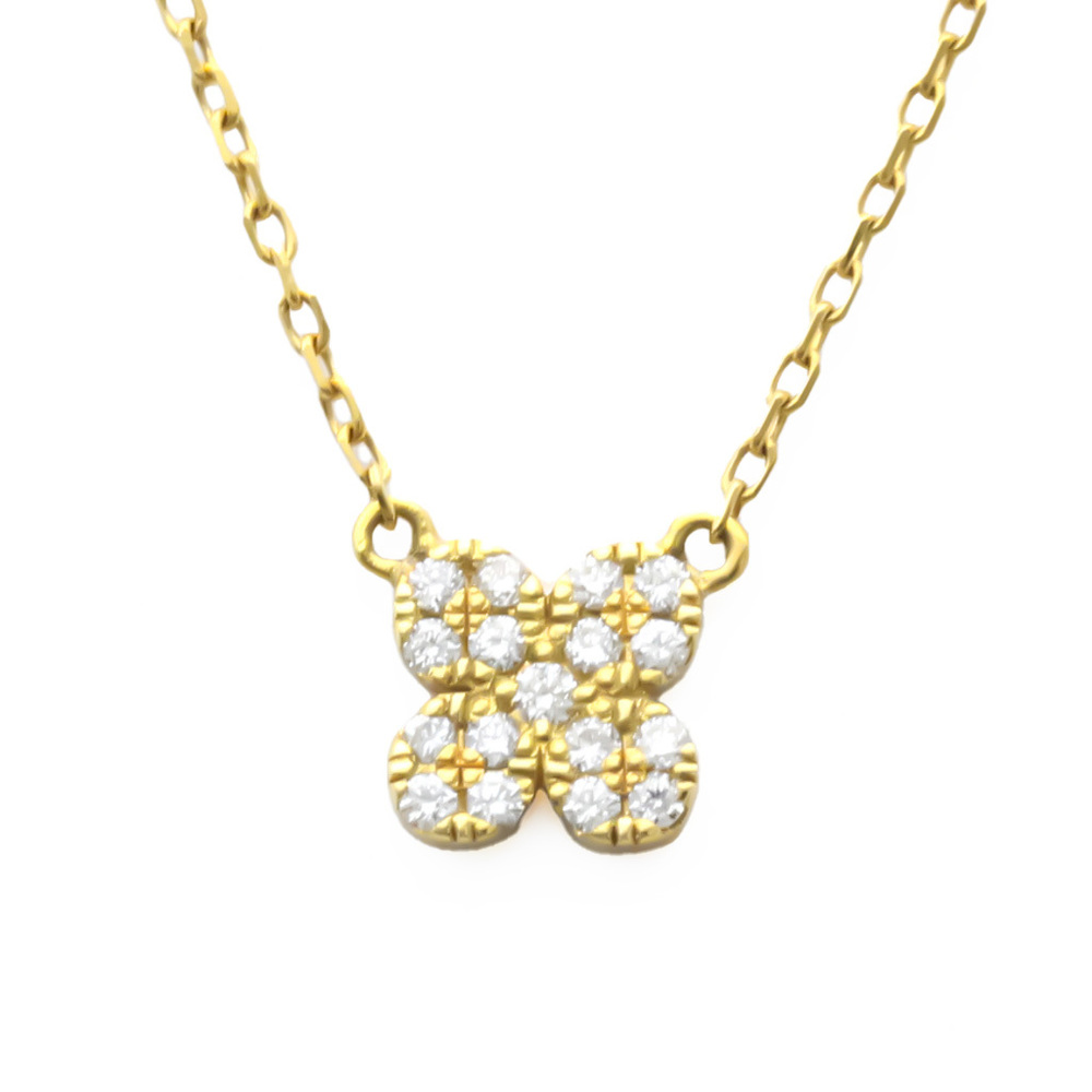 Polished AHKAH Flower Pave Diamond Necklace 0.07ct 18K Yellow Gold