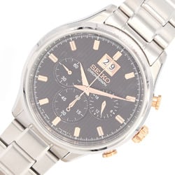 SEIKO men's watch overseas model big date chronograph SPC151P1 dark gray dial bar index stainless steel quartz wristwatch business calendar