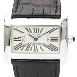 Polished CARTIER Tank Divan Steel Leather Automatic Mens Watch W6300755 BF553413