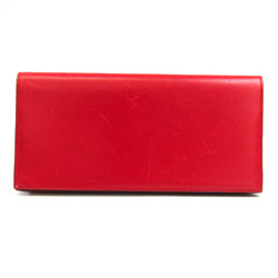 Hermes Women,Men Box Calf Leather Long Bill Wallet (bi-fold) Red Color