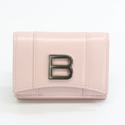 Balenciaga B Logo HOURGLASS 600212 Women's Leather Wallet (tri-fold) Light Pink